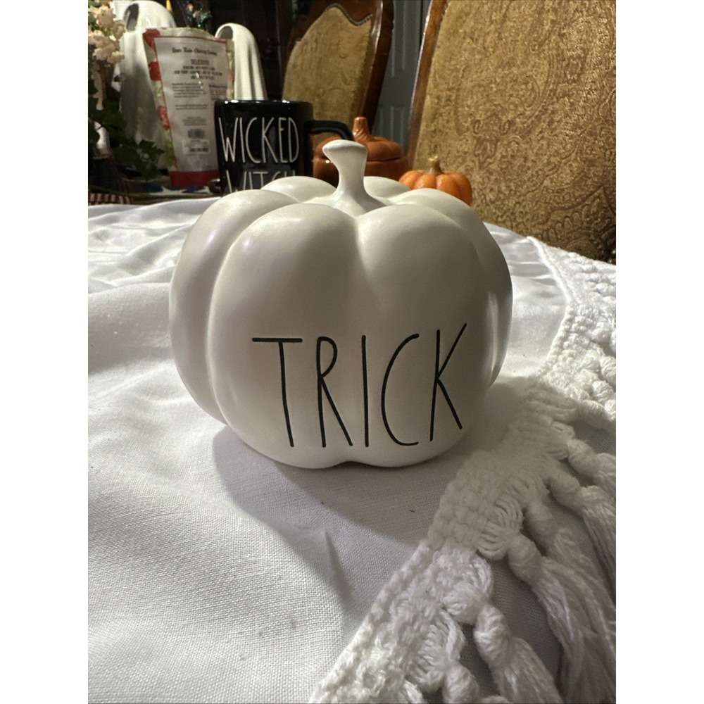 Rae Dunn Halloween TRICK White Matte Baby Pumpkin Dimply! 5"